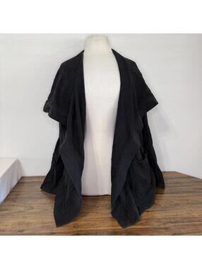 Fever Black Open Front Draped Cardigan with Pockets Size M